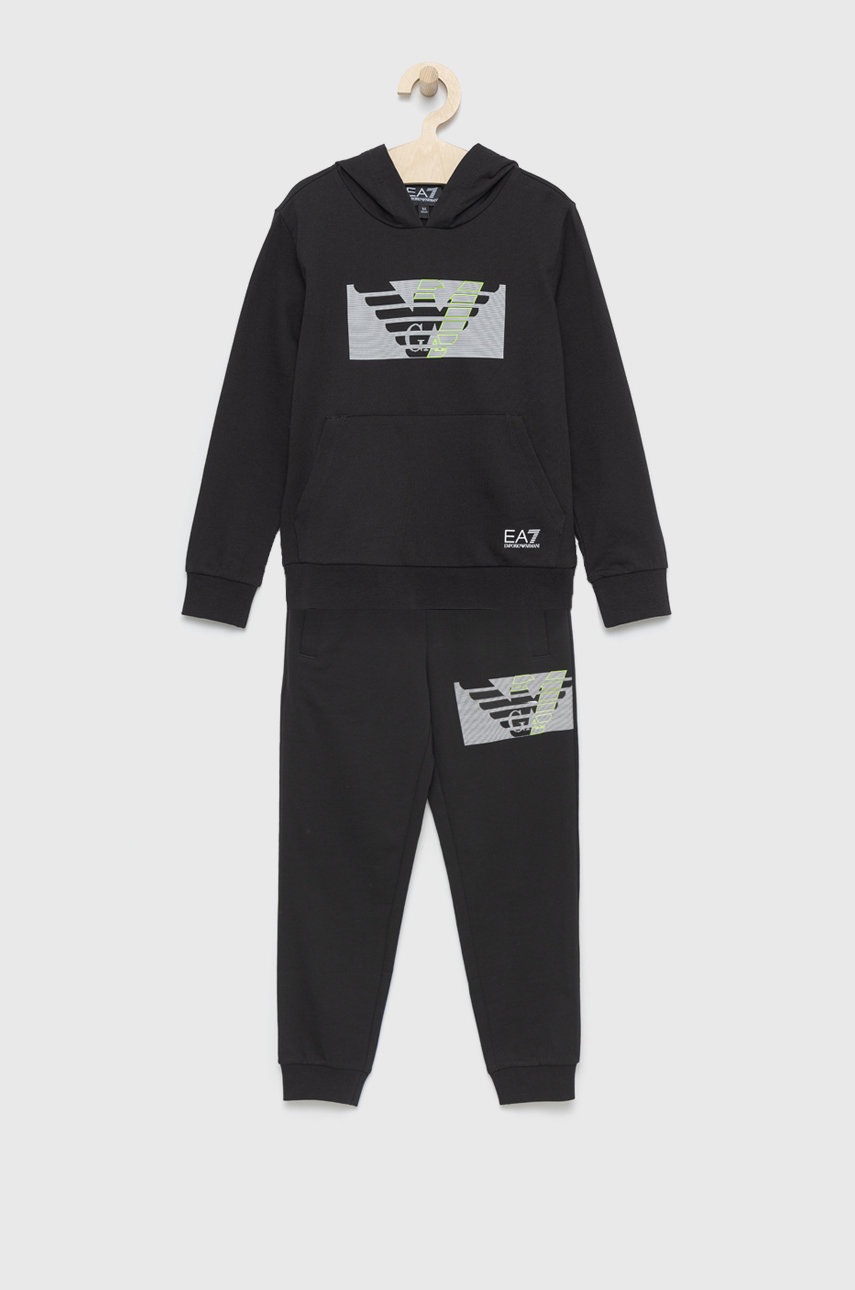 

Детски памучен анцуг EA7 Emporio Armani в черно, Черен