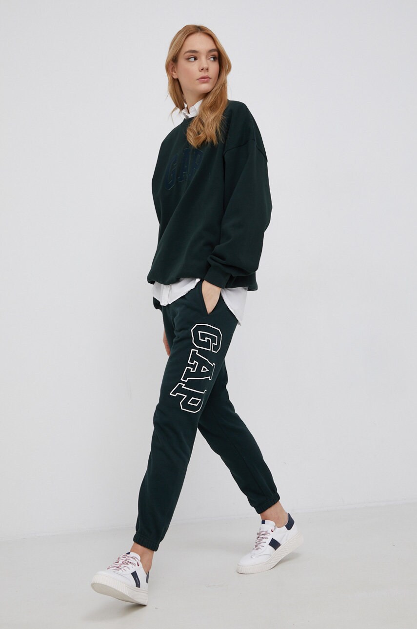 Gap pantaloni femei, culoarea verde, cu imprimeu