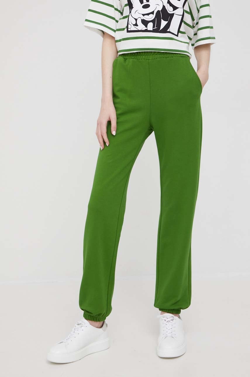 United colors of benetton pantaloni de trening din bumbac femei, culoarea verde, neted