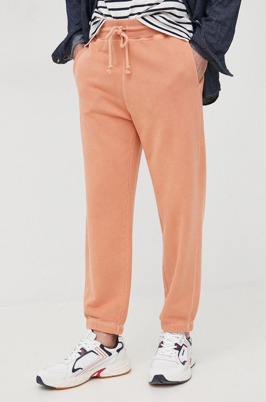 United Colors of Benetton pantaloni de trening barbati, culoarea portocaliu, neted answear.ro imagine noua