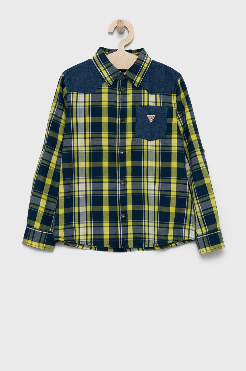 

Детска памучна риза Guess в зелено, Зелен