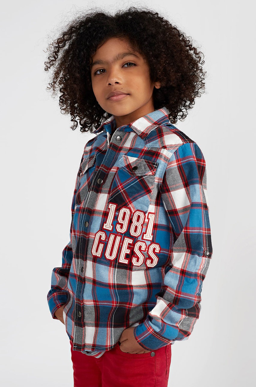 

Детска памучна риза Guess, Син