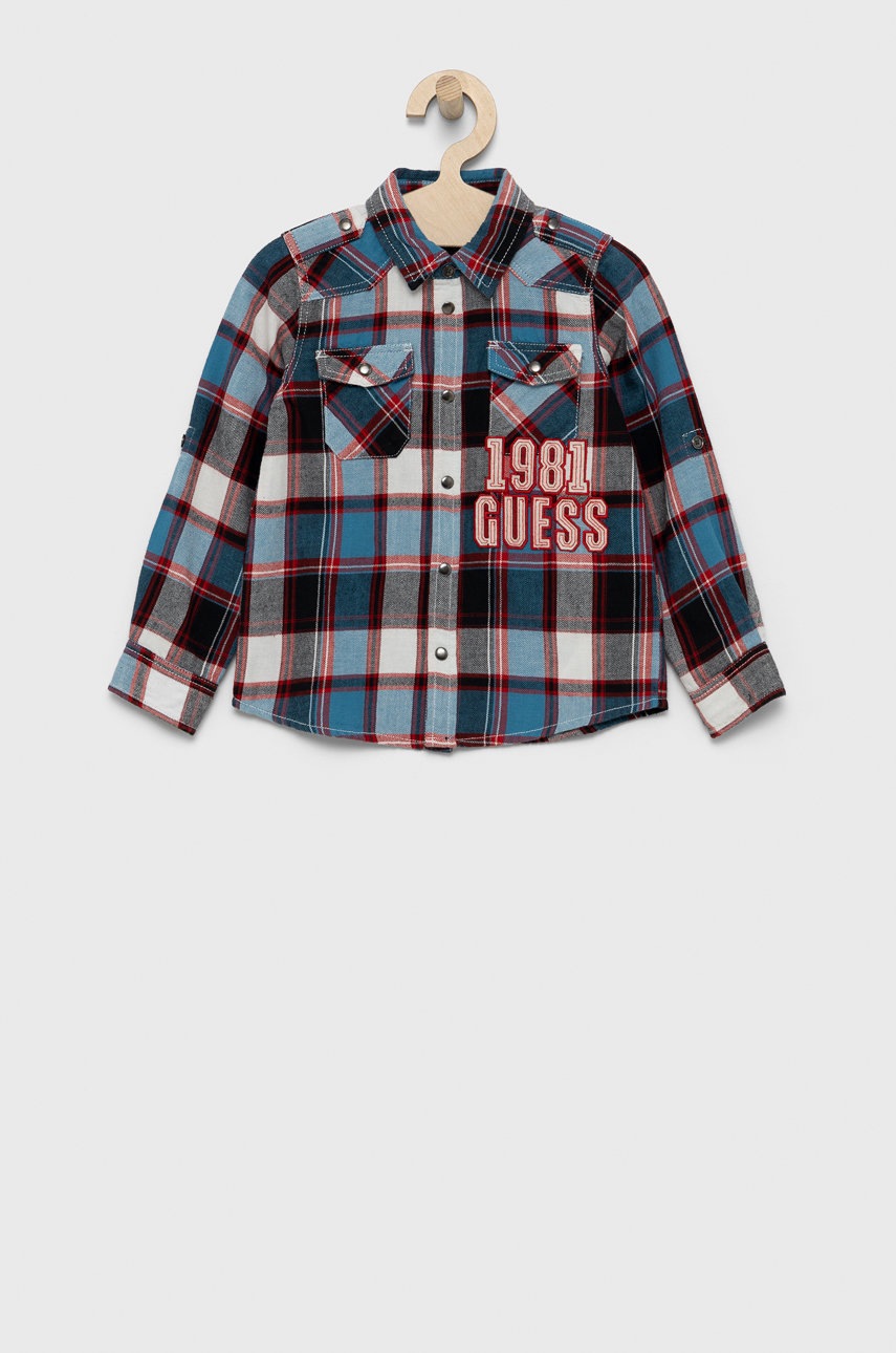 

Детска памучна риза Guess, Син