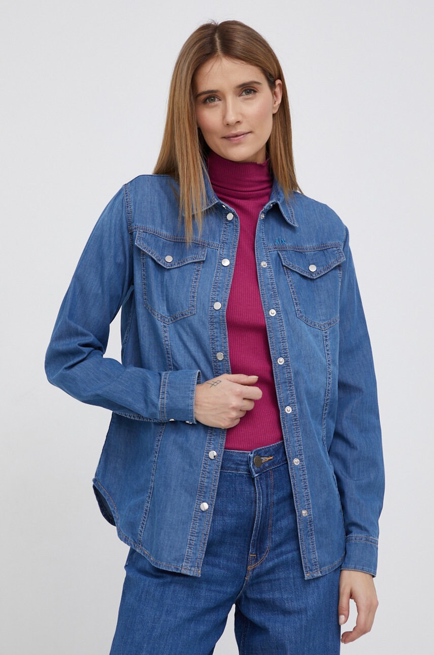Armani exchange cămașă jeans femei, cu guler clasic, regular