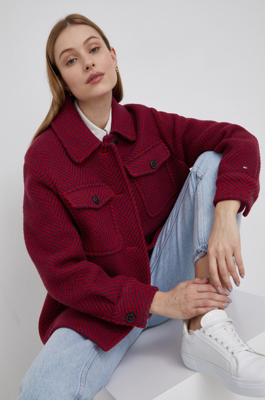 

Яке с вълна Tommy Hilfiger дамско в червено, Червен