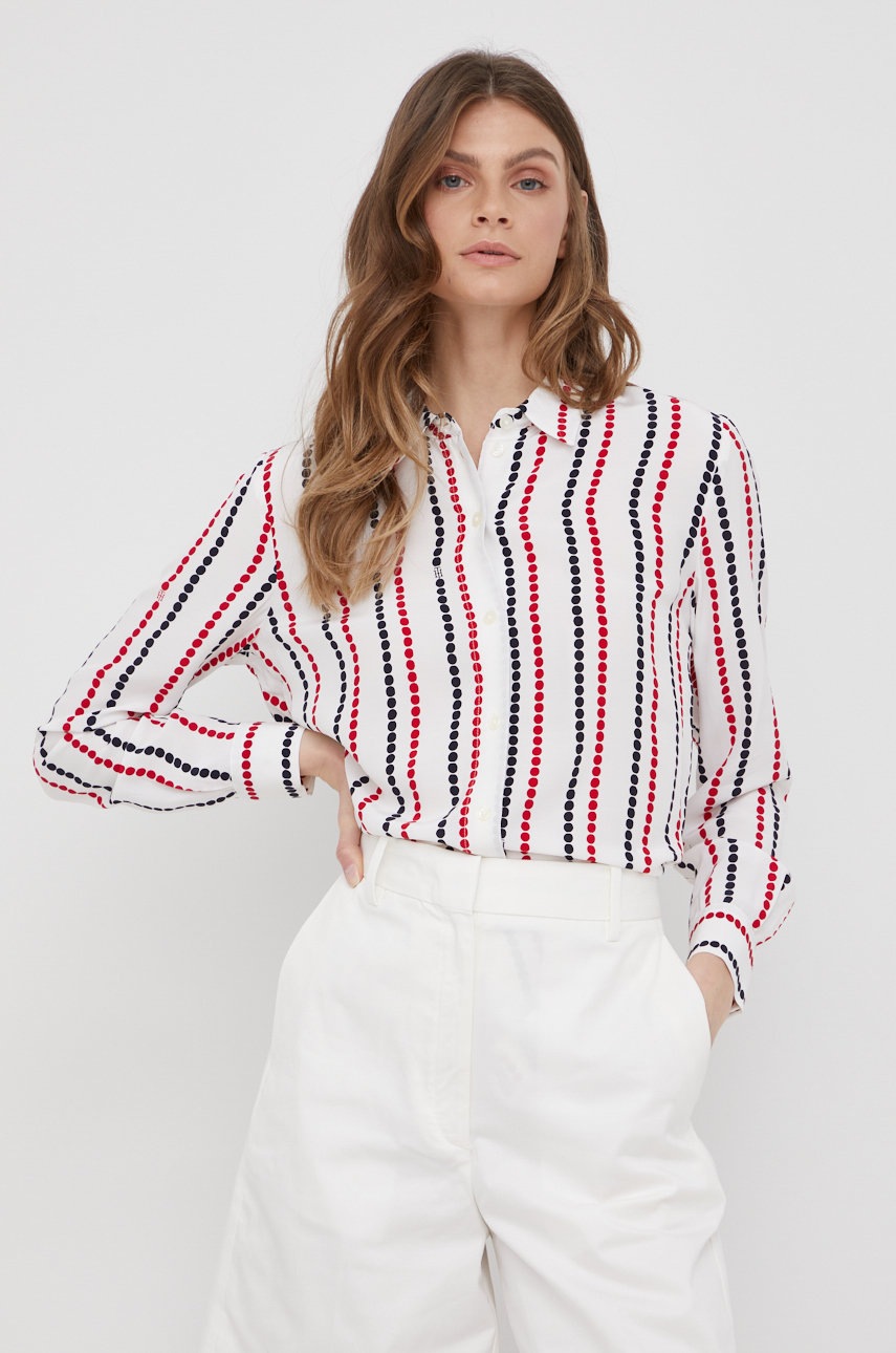 

Риза Tommy Hilfiger дамска със стандартна кройка с класическа яка, Бял