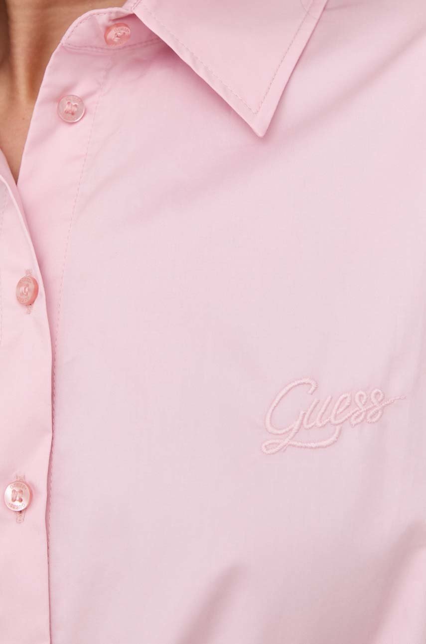 

Бавовняна сорочка Guess жіноча колір рожевий relaxed класичний комір