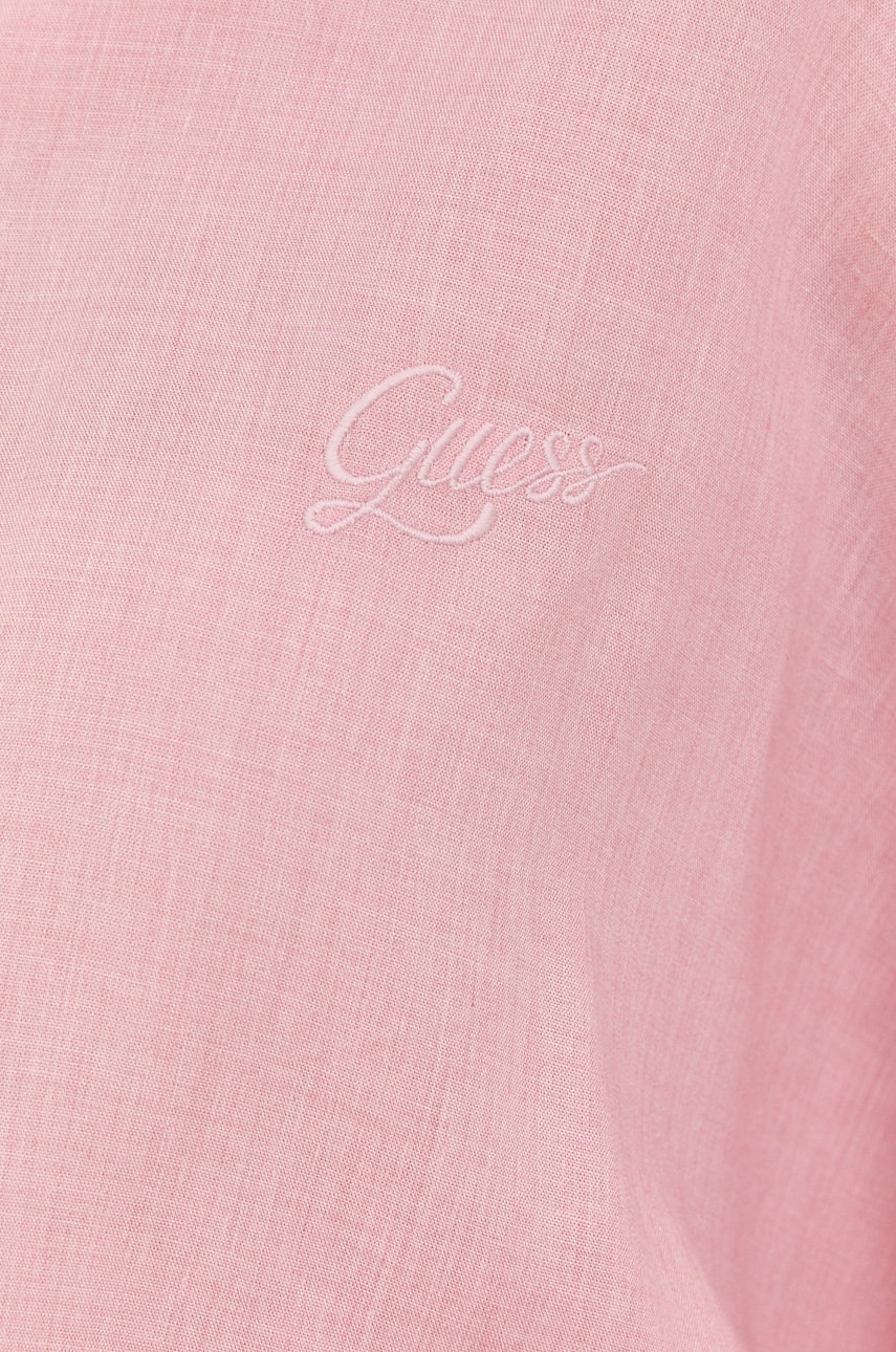 

Рубашка с примесью льна Guess женская цвет розовый relaxed классический воротник