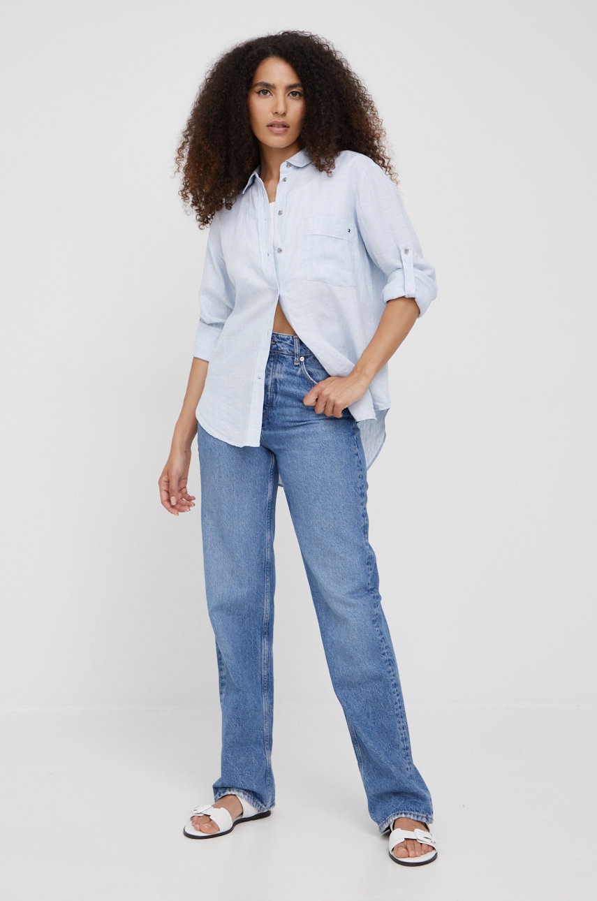 

Льняная рубашка Tommy Hilfiger женская relaxed классический воротник