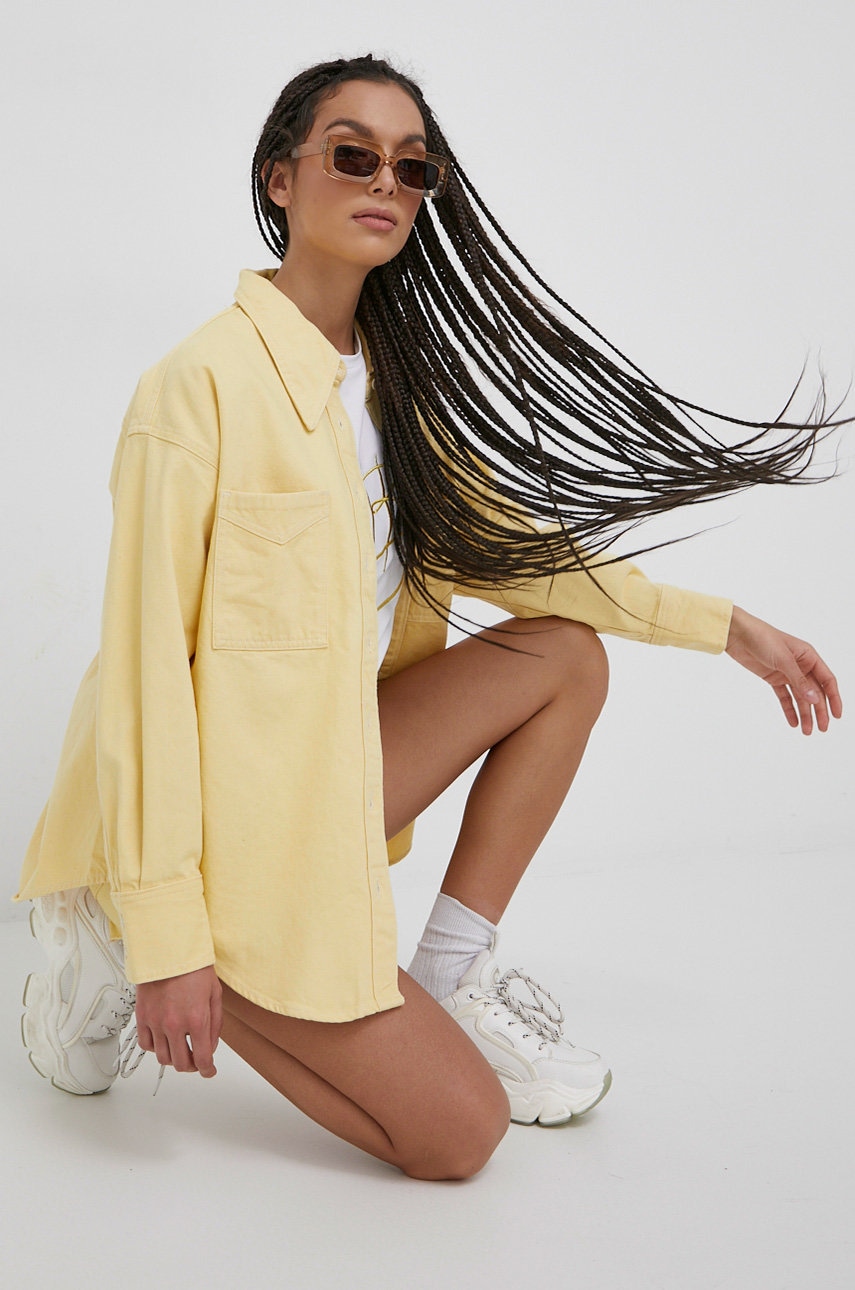 Levi's camasa jeans femei, culoarea galben, cu guler clasic, relaxed