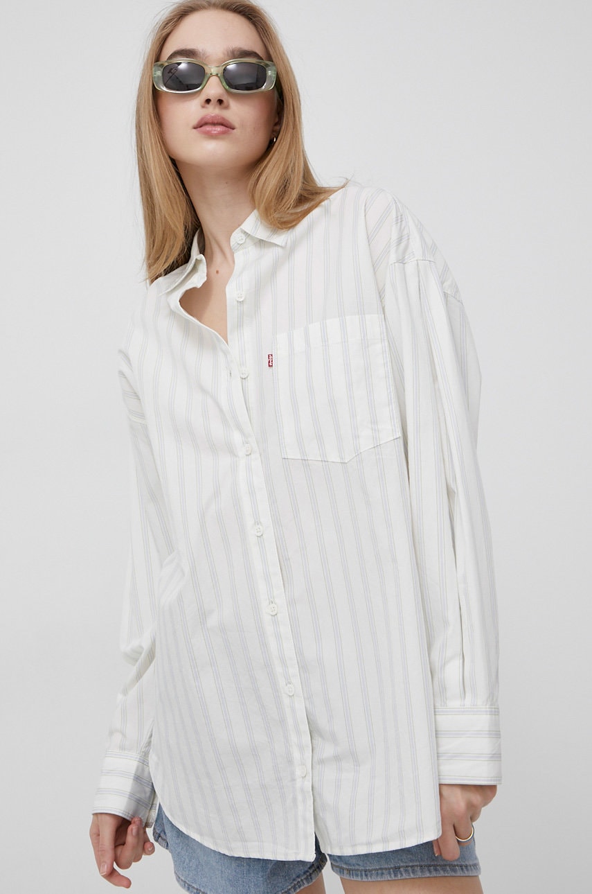 Levi's camasa din bumbac femei, culoarea alb, cu guler clasic, relaxed