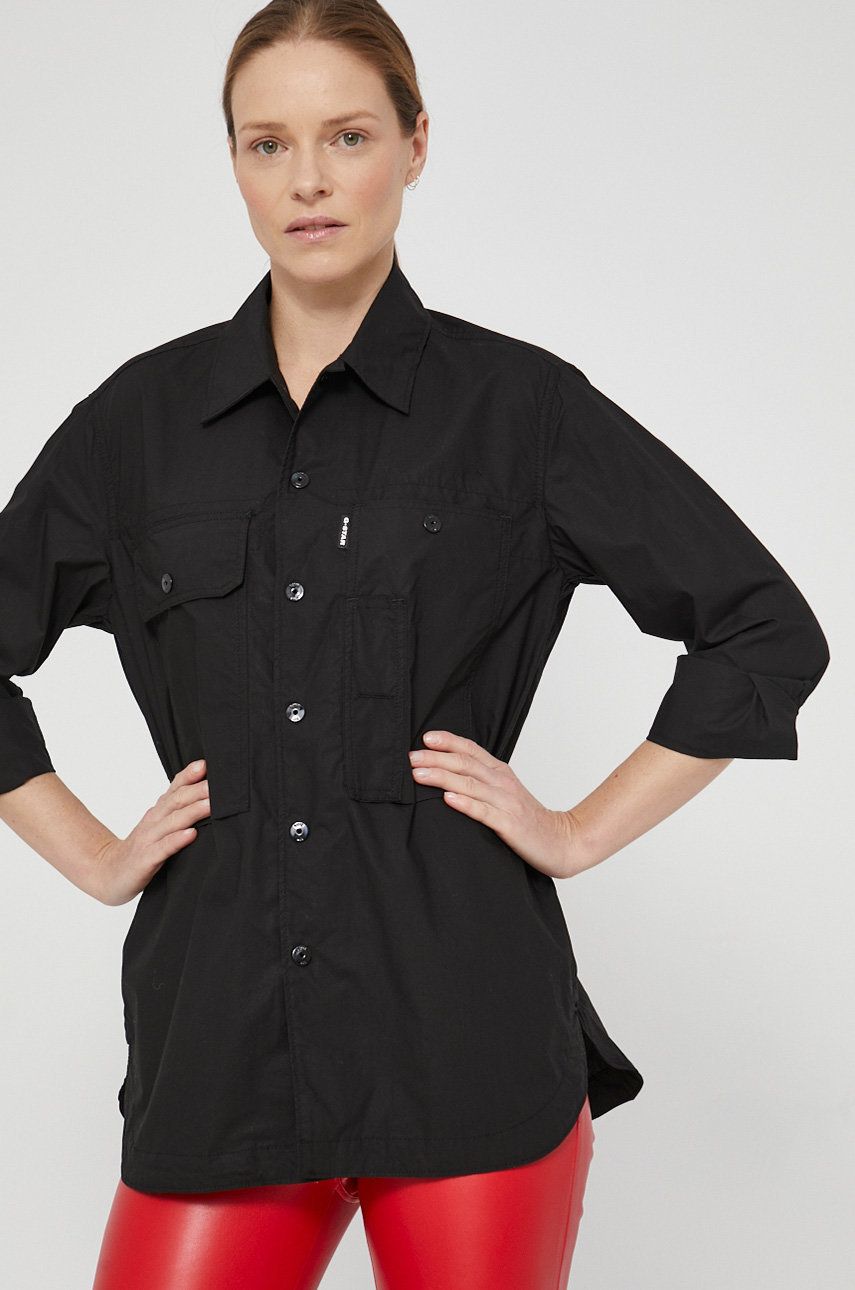 G-Star Raw Cămașă din bumbac femei, culoarea negru, cu guler clasic, regular 2023 ❤️ Pret Super answear imagine noua 2022