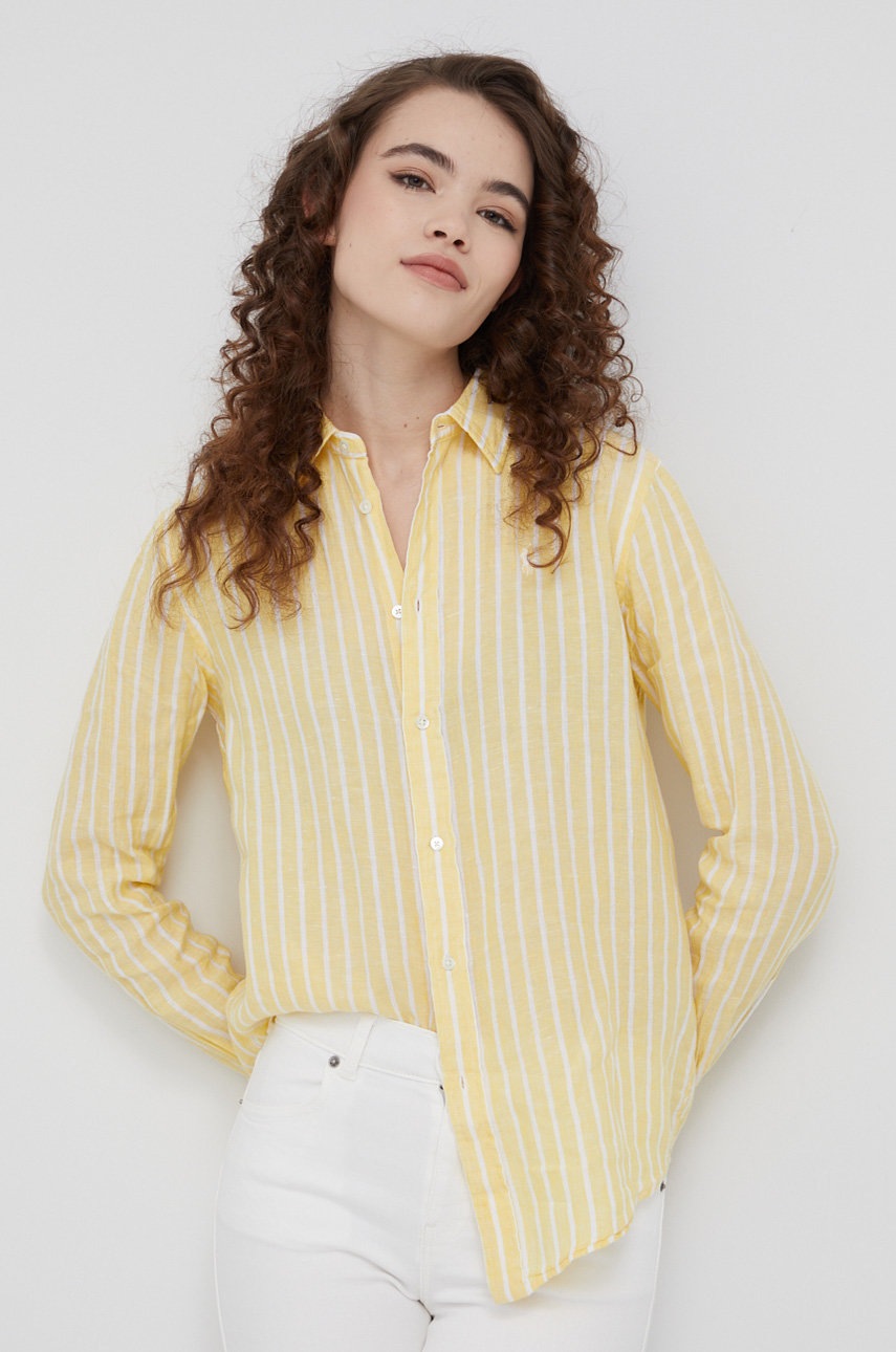 

Ленена риза Polo Ralph Lauren дамска в бежово със стандартна кройка с класическа яка, Бежов