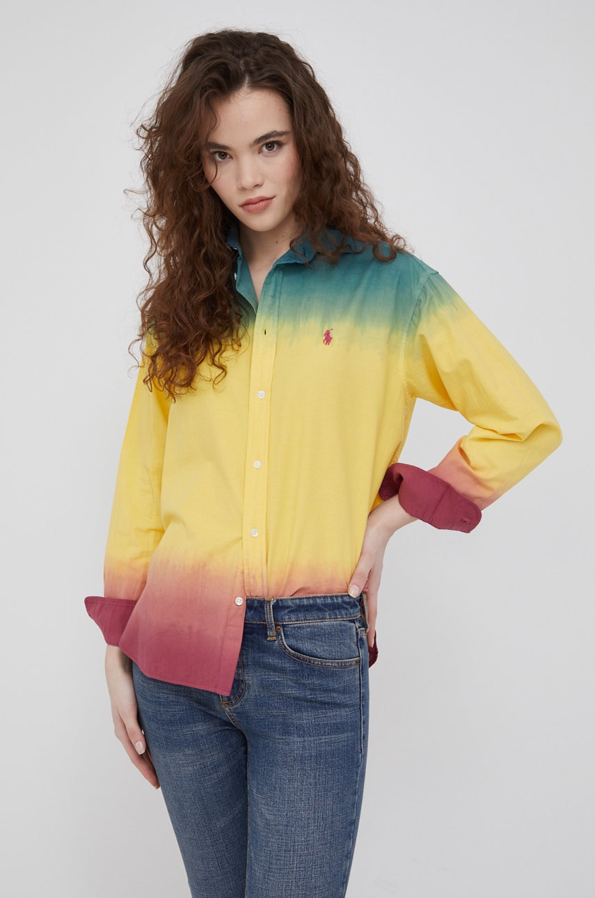 

Ленена риза Polo Ralph Lauren дамска със свободна кройка с класическа яка, Многоцветен