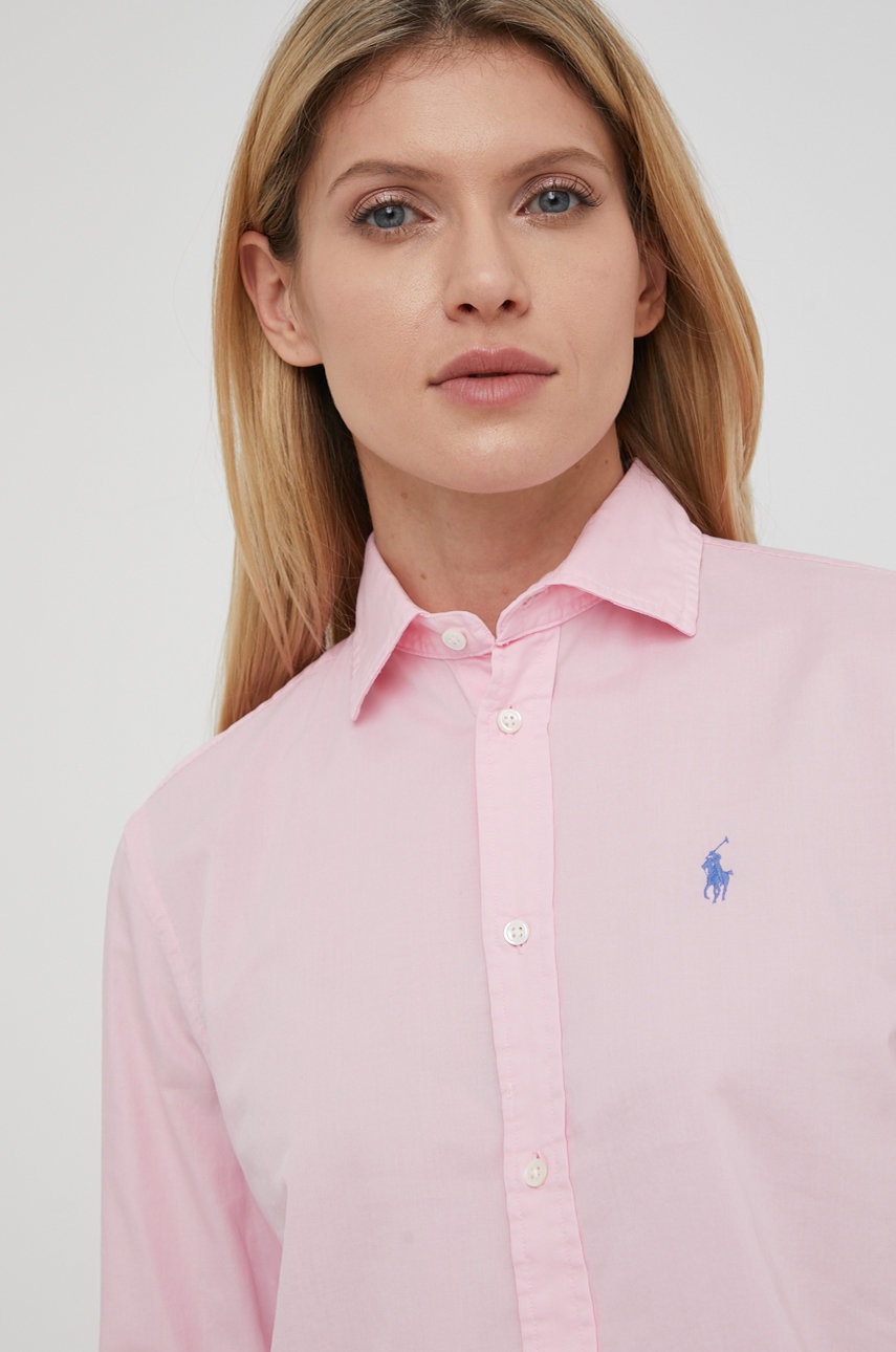 

Памучна риза Polo Ralph Lauren дамска в розово със свободна кройка с класическа яка, Розов
