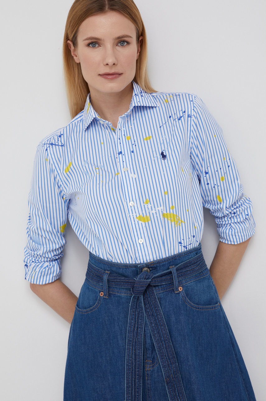 

Памучна риза Polo Ralph Lauren дамска в бяло със стандартна кройка с класическа яка, Бял