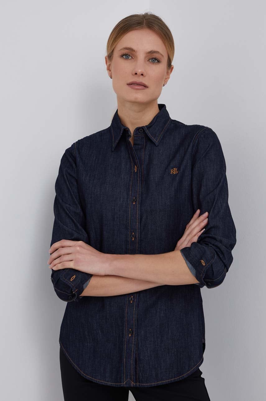 

Дънкова риза Lauren Ralph Lauren дамска в тъмносиньо със стандартна кройка с класическа яка, Тъмносин