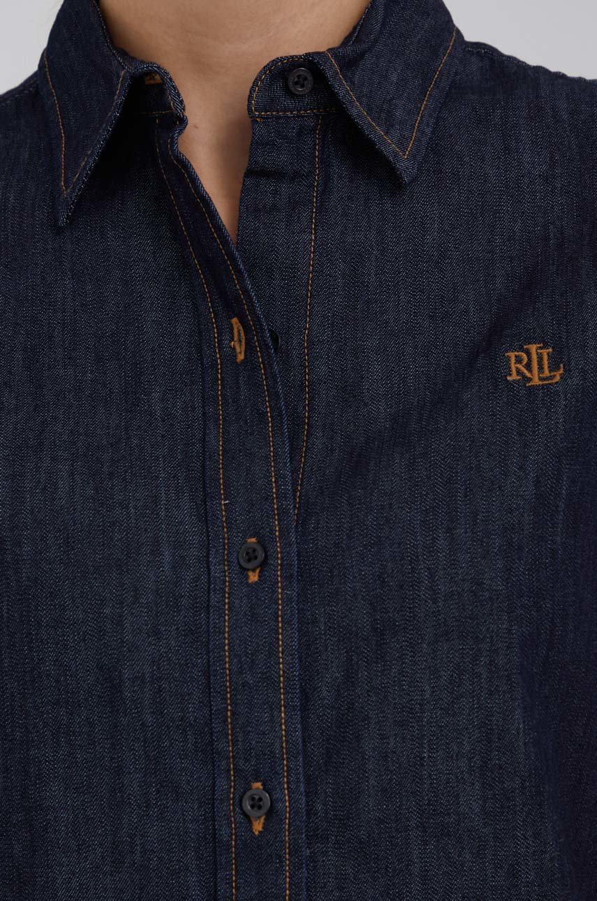 

Джинсовая рубашка Lauren Ralph Lauren женская цвет синий regular классический воротник