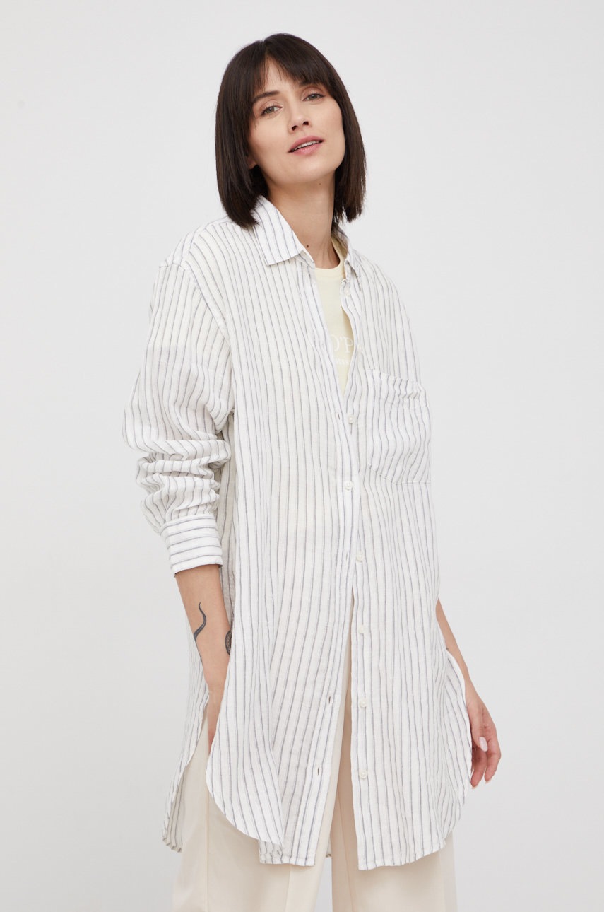 

Ленена риза GAP дамска в сиво със стандартна кройка с класическа яка, Сив