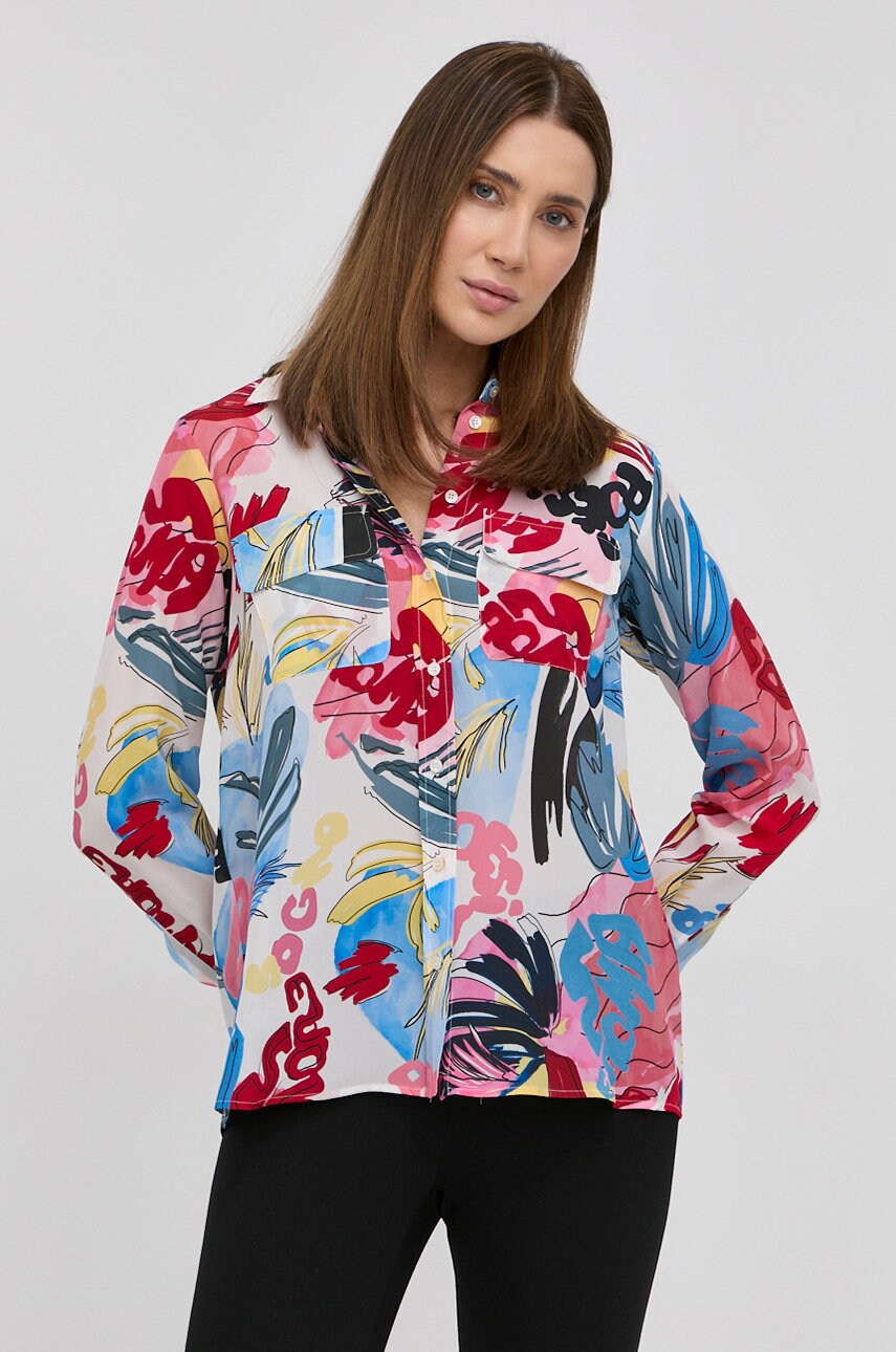 Marella camasa de matase femei, culoarea roz, cu guler clasic, regular