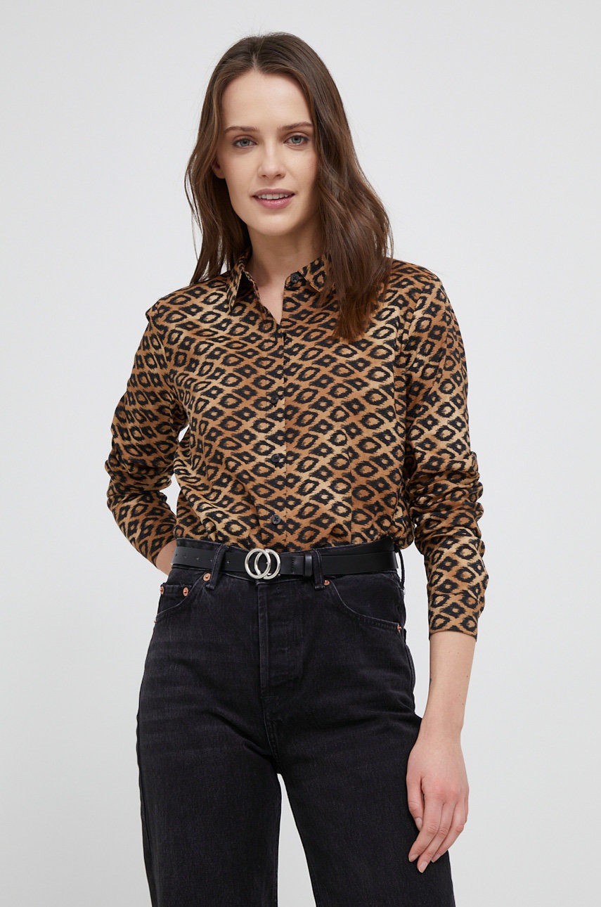 

Риза Scotch & Soda дамска в кафяво със стандартна кройка с класическа яка, Кафяв