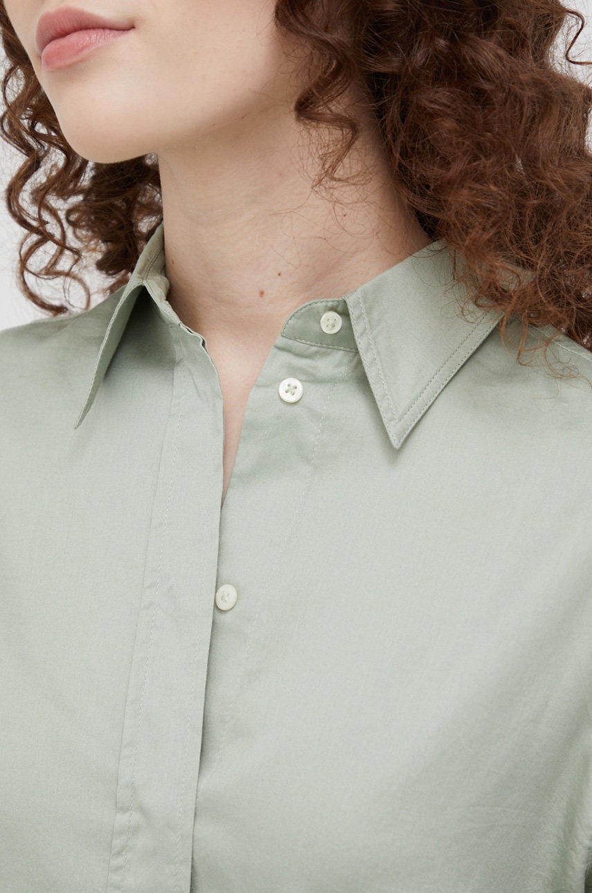 

Хлопковая рубашка Marc O'Polo женская цвет зелёный relaxed классический воротник