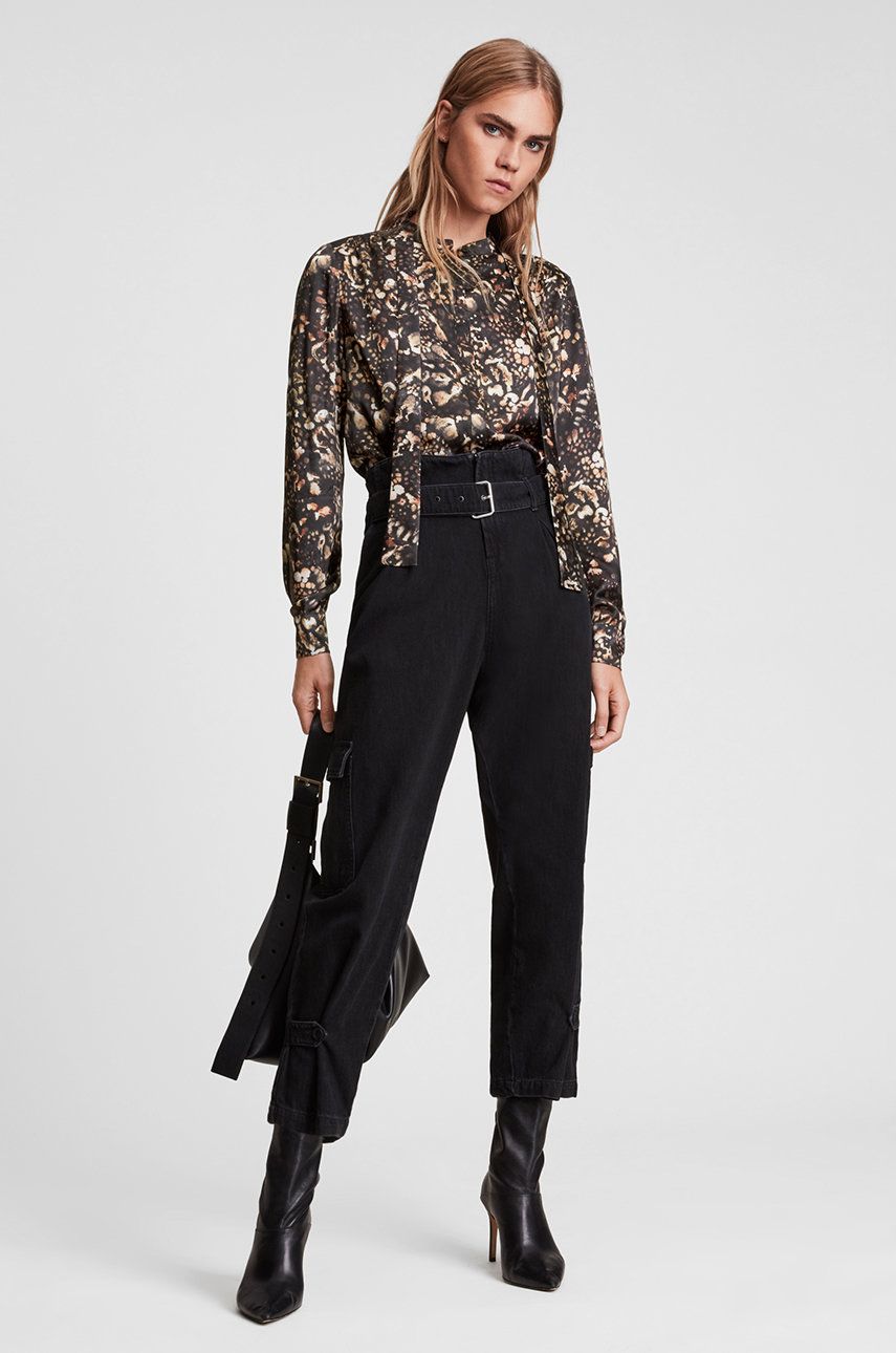 AllSaints Cămașă femei, culoarea negru, cu un decolteu legat, regular 2022 ❤️ Pret Super answear imagine noua 2022
