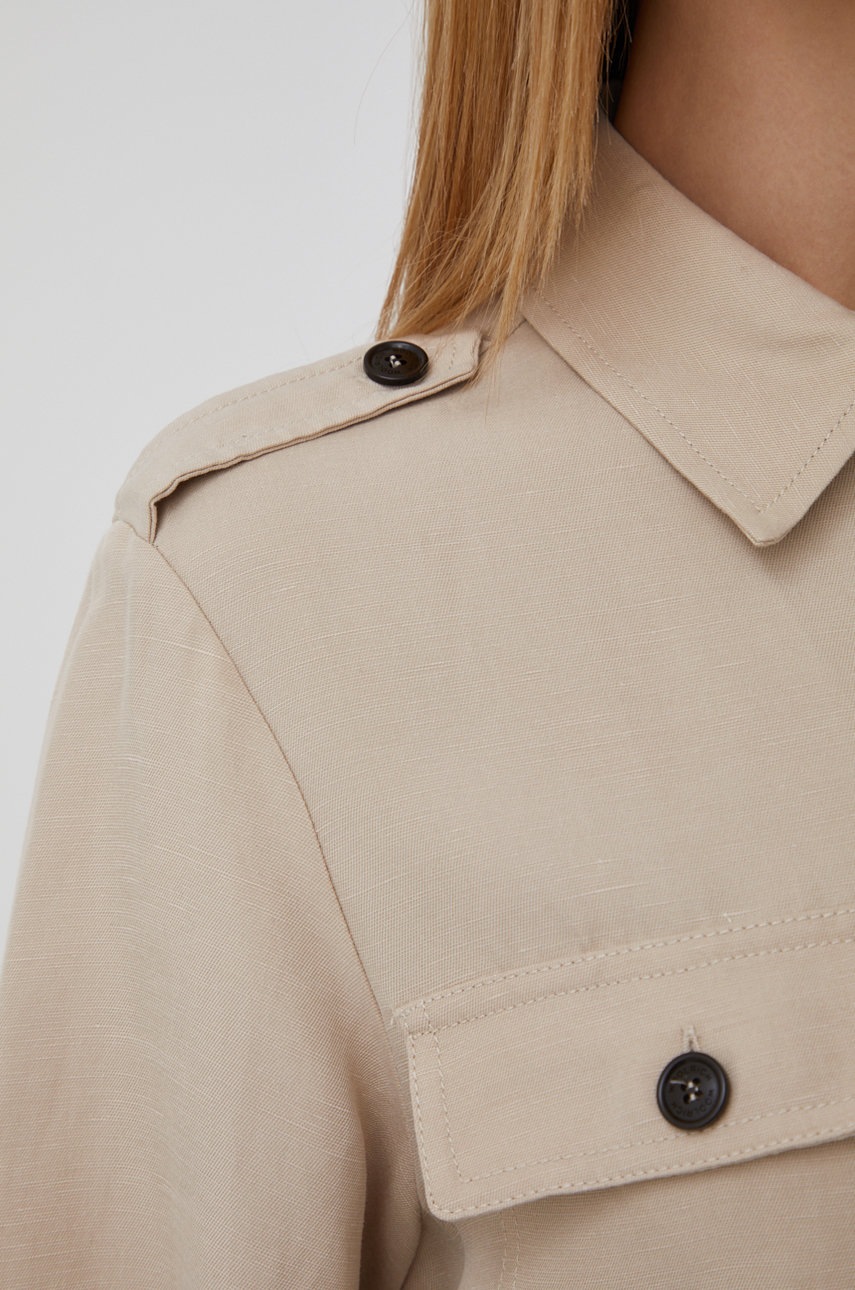 

Сорочка з домішкою льону Woolrich жіноча колір бежевий regular класичний комір