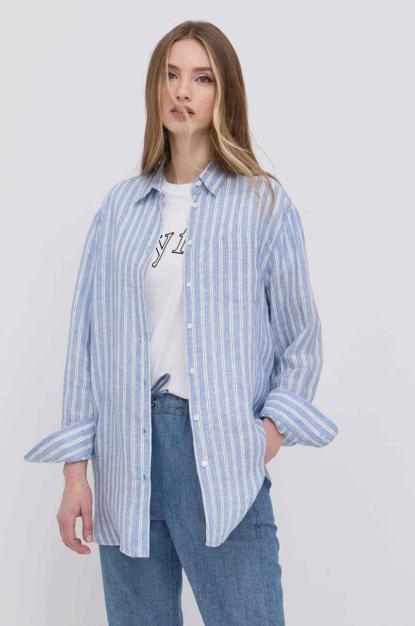 

Ленена риза Weekend Max Mara дамска със свободна кройка с класическа яка, Син