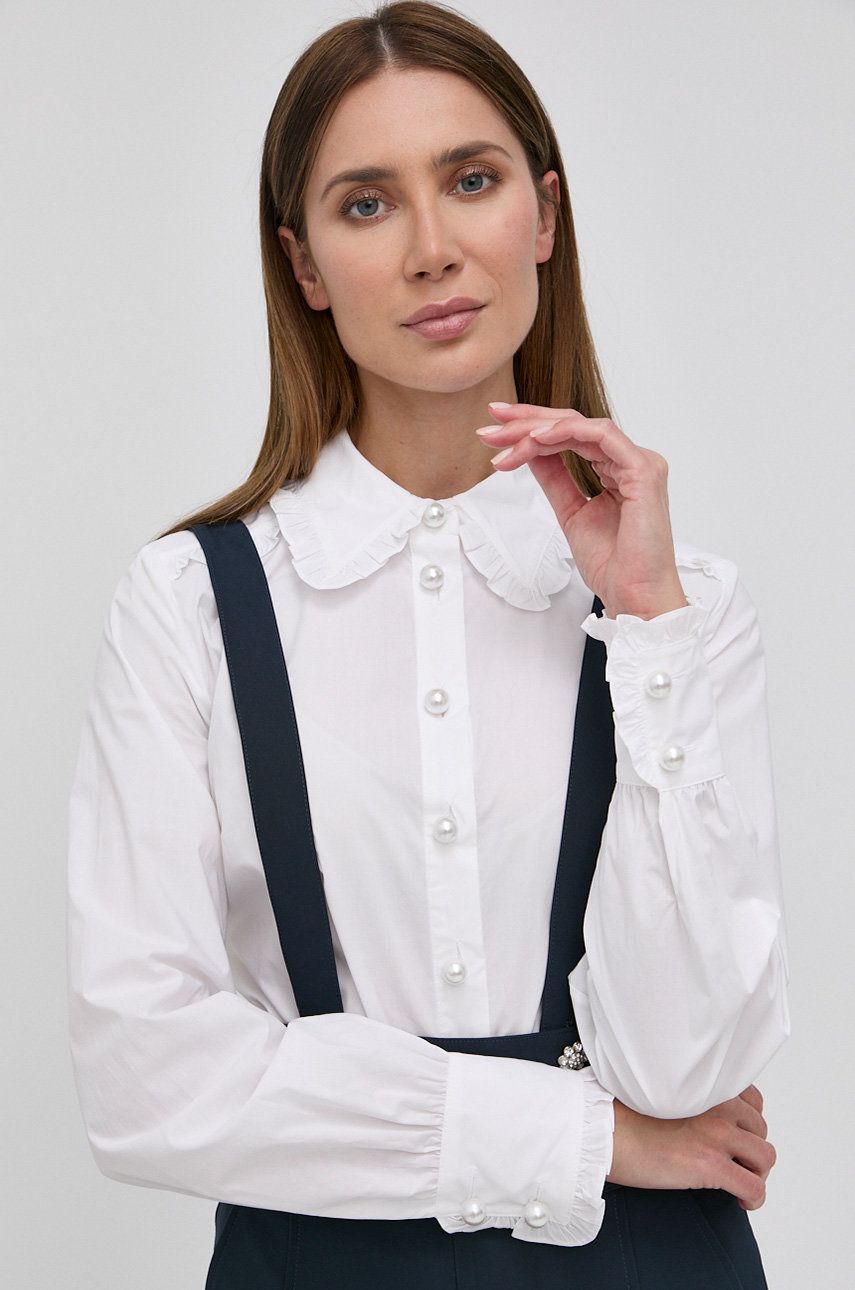 Custommade camasa din bumbac femei, culoarea alb, cu guler clasic, regular imagine reduceri black friday 2021 answear.ro