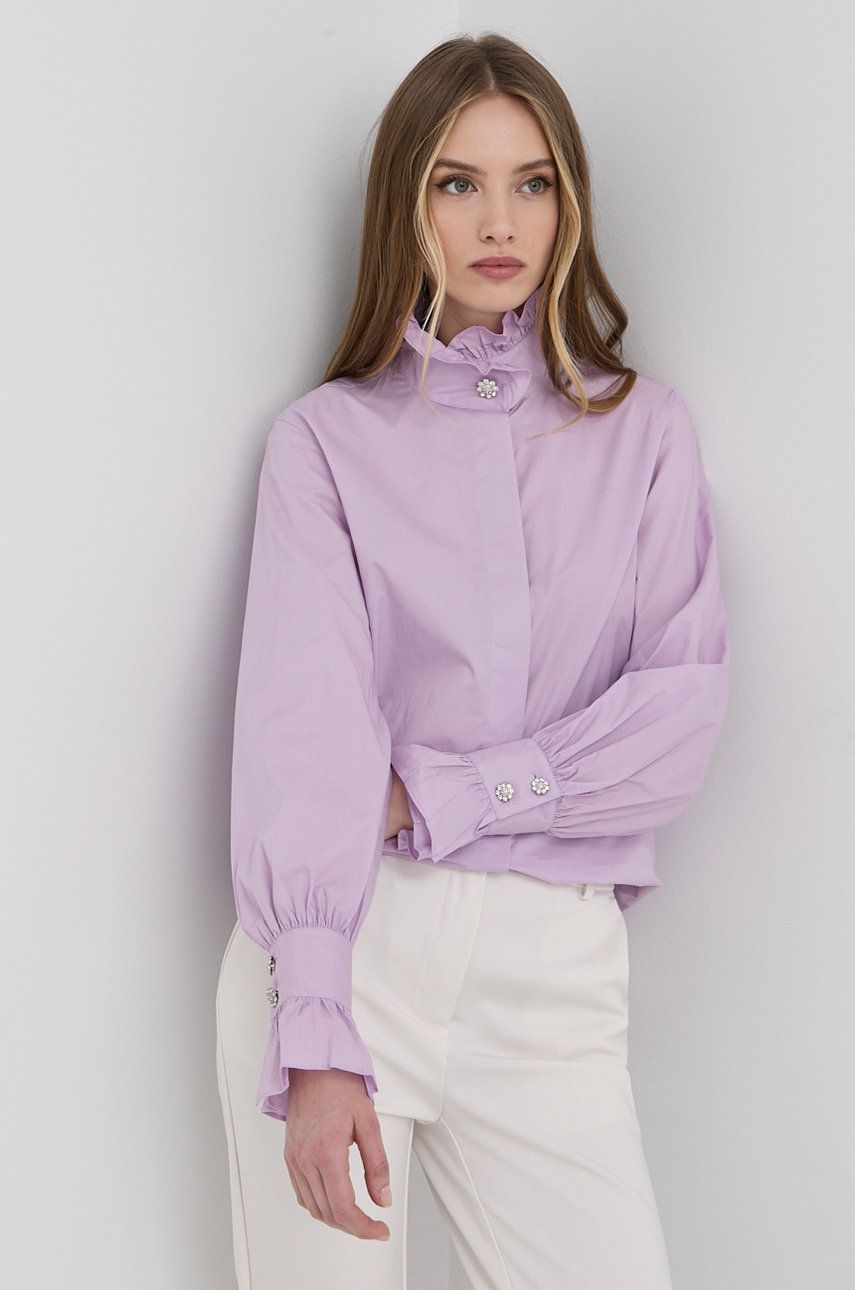 Custommade camasa din bumbac femei, culoarea violet, cu guler clasic, regular answear.ro