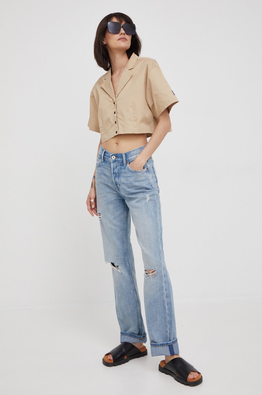 

Хлопковая рубашка Dr. Denim женская цвет бежевый relaxed классический воротник