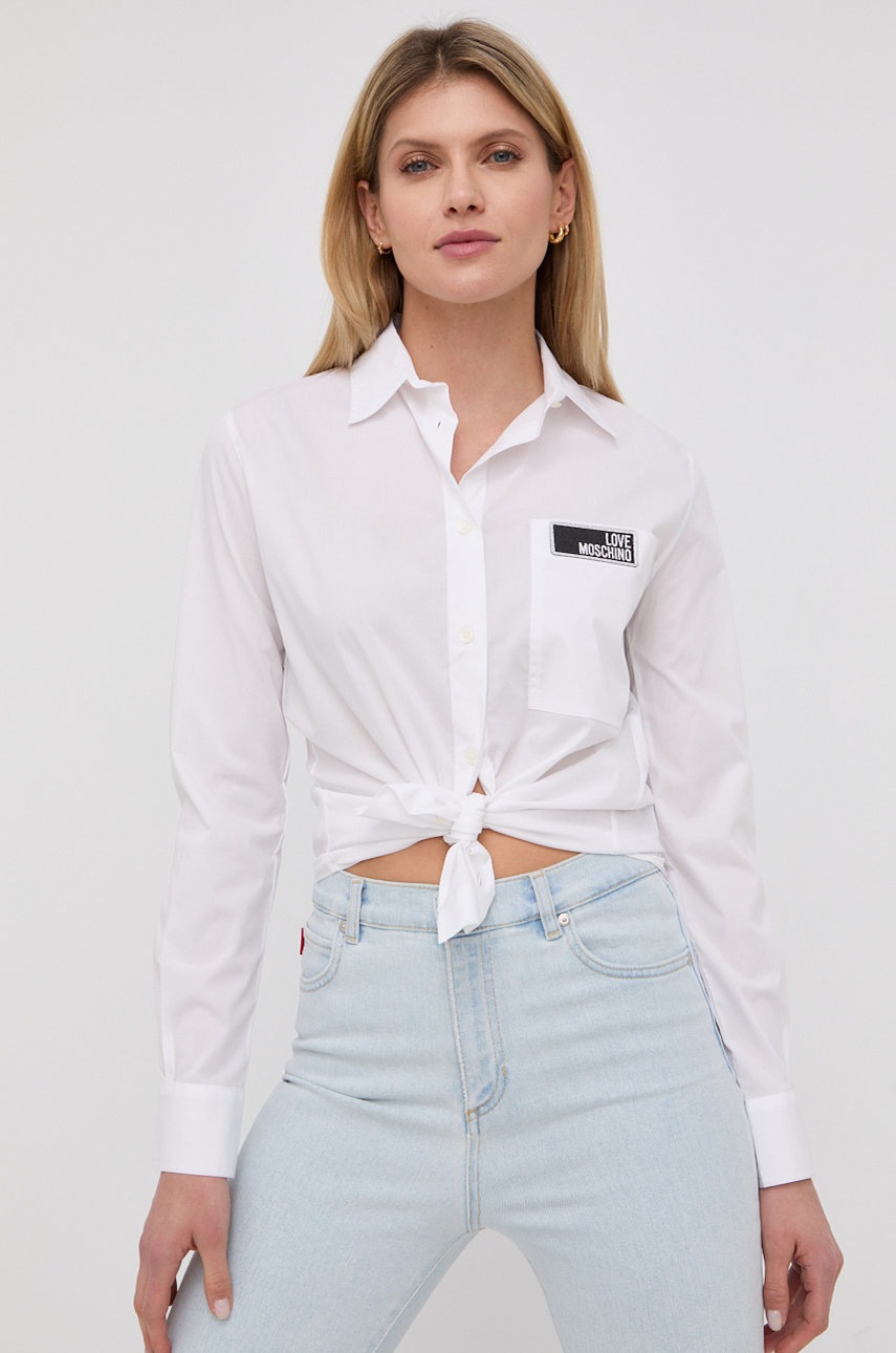 

Рубашка Love Moschino женская цвет белый regular классический воротник