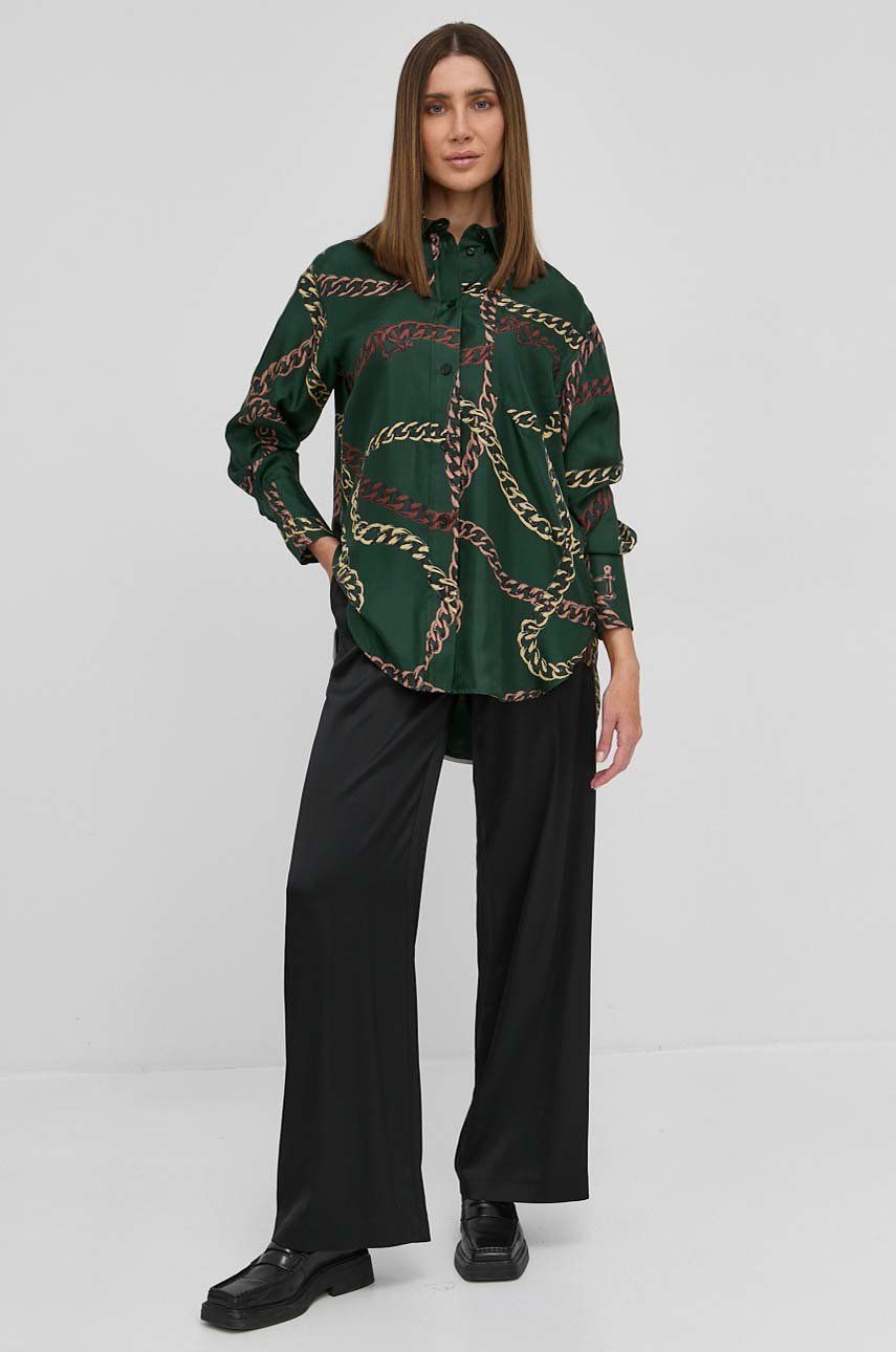 E-shop Košile s hedvábím Victoria Beckham dámská, zelená barva, regular, s klasickým límcem