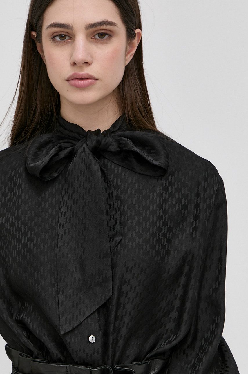 Karl Lagerfeld camasa de matase femei, culoarea negru, cu un decolteu legat, relaxed 2023 ❤️ Pret Super answear imagine noua 2022