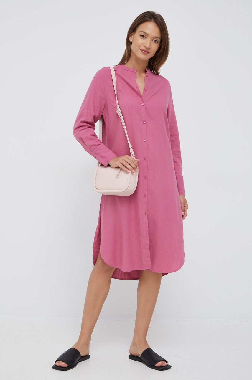 

Льняна сукня Sisley колір рожевий mini oversize