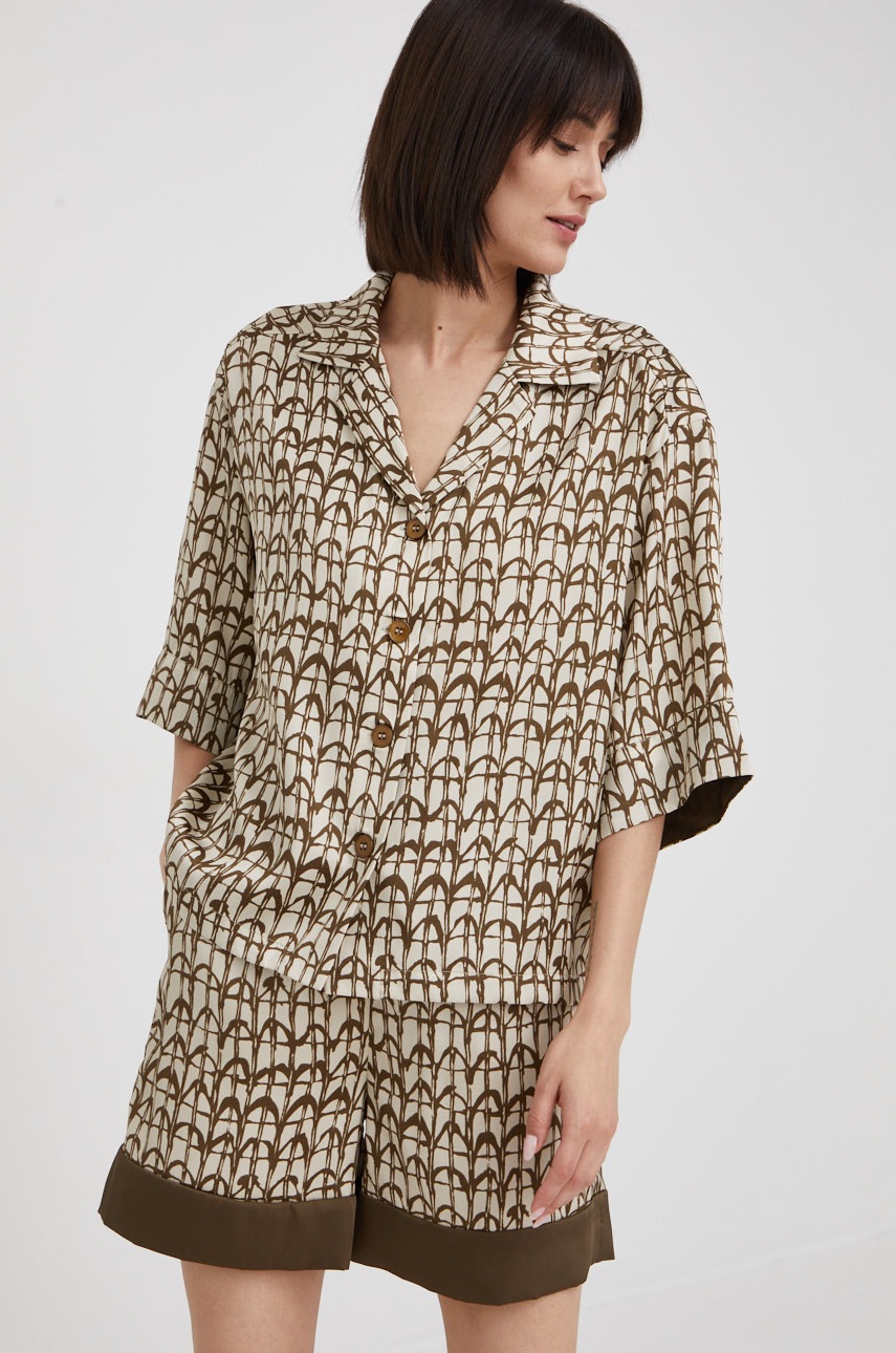 Sisley camasa femei, culoarea verde, cu guler clasic, relaxed