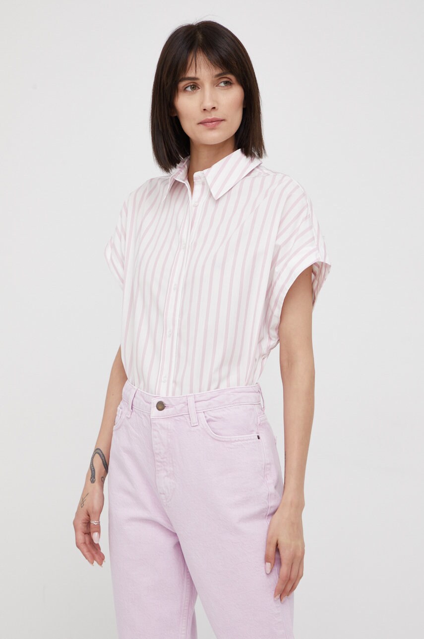 Sisley camasa din bumbac femei, culoarea roz, cu guler clasic, relaxed
