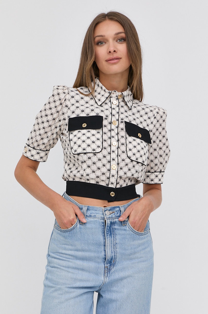 

Сорочка Elisabetta Franchi жіноча колір бежевий regular класичний комір