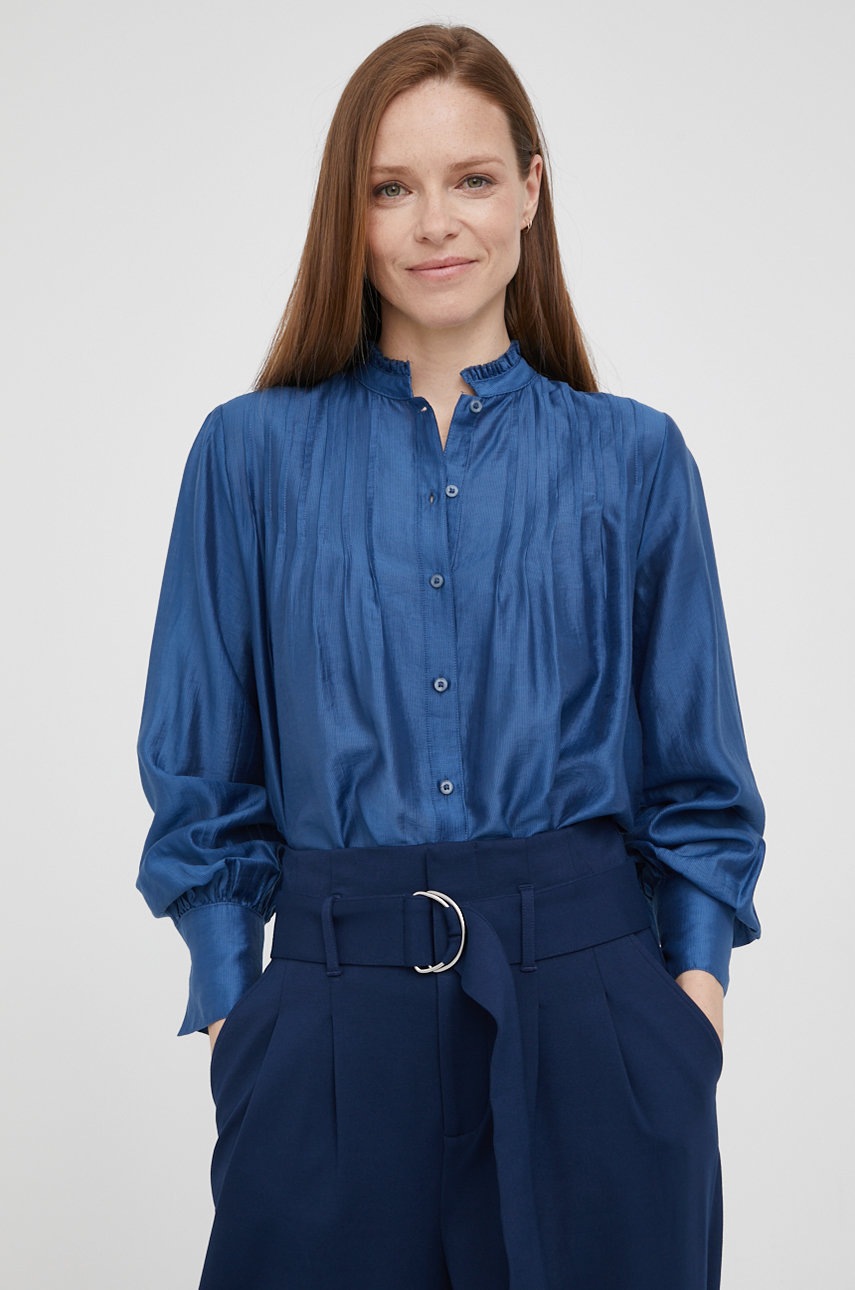 

Сорочка United Colors of Benetton жіноча колір синій regular зі стійкою