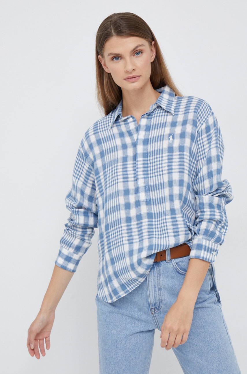 

Ленена риза Polo Ralph Lauren дамска със свободна кройка с класическа яка, Син