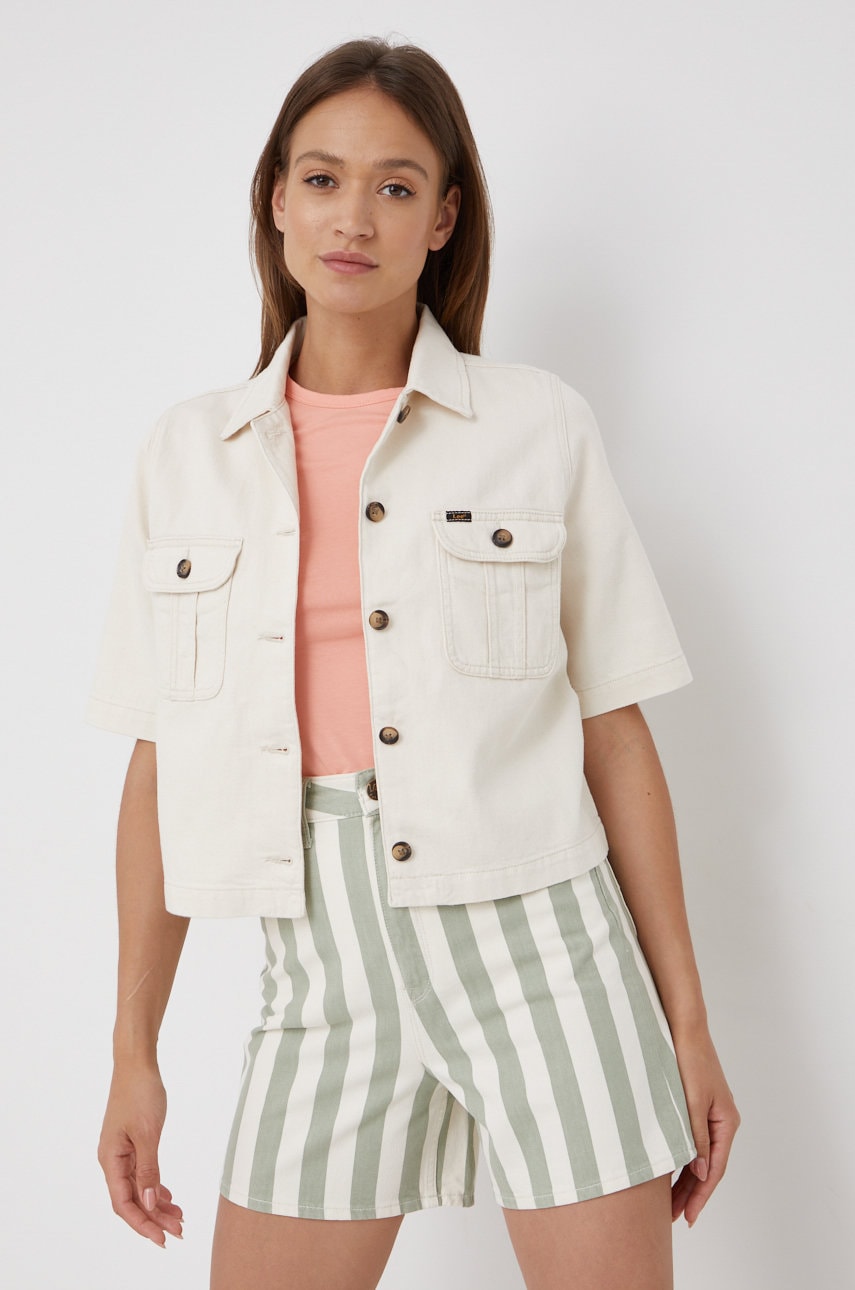 Lee camasa femei, culoarea bej, cu guler clasic, regular