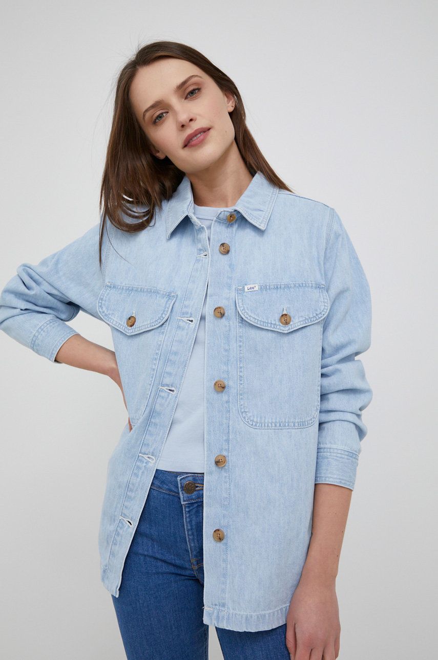 Lee camasa jeans femei, cu guler clasic, regular answear.ro imagine noua