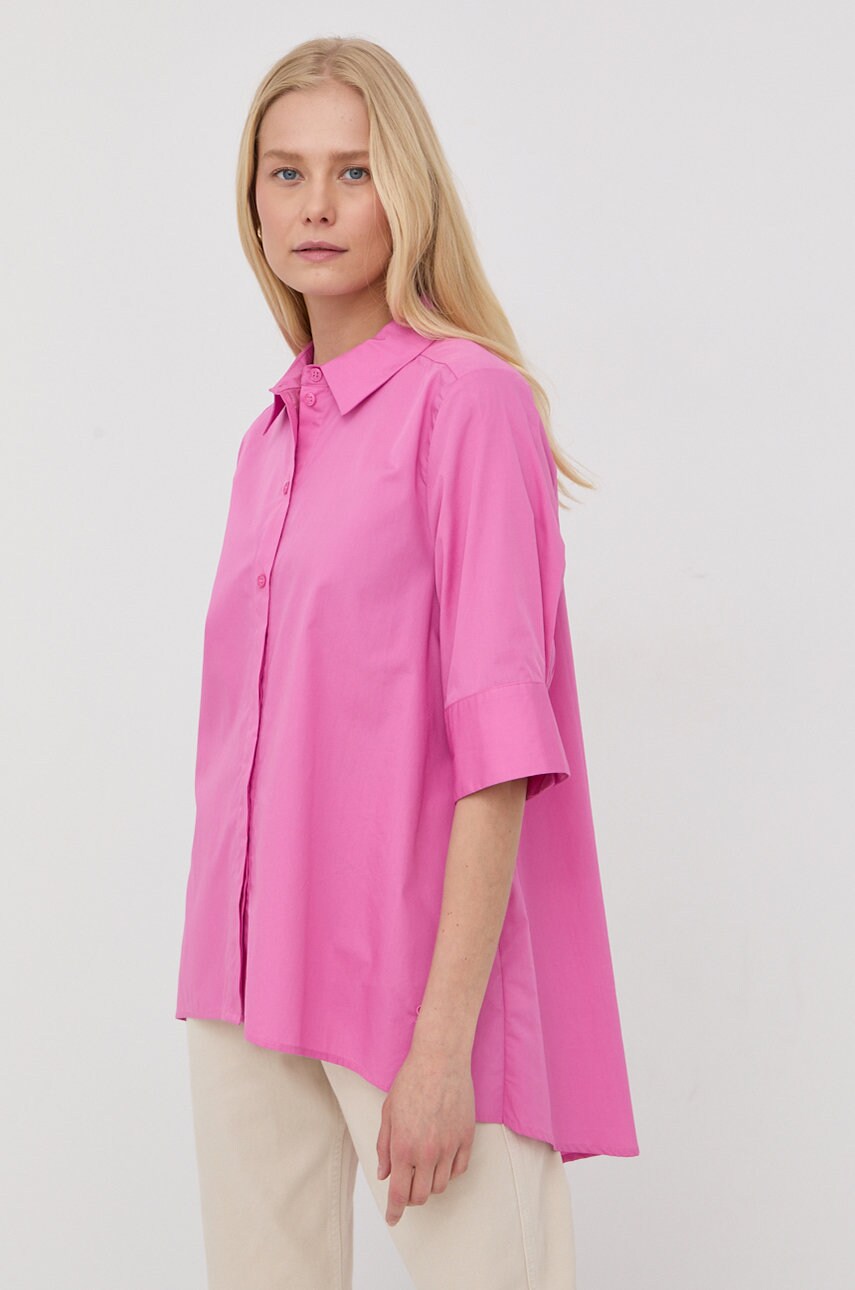 Gestuz camasa din bumbac femei, culoarea roz, cu guler clasic, relaxed