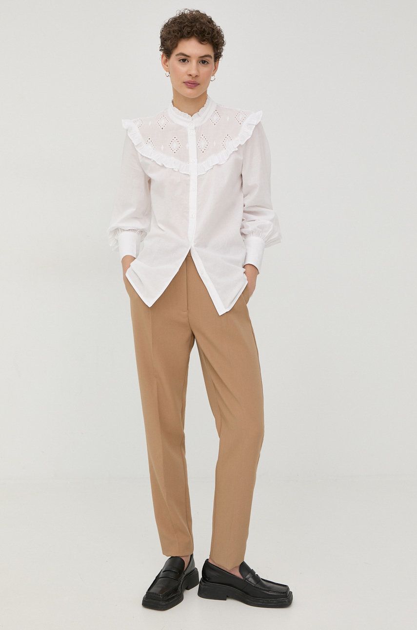 Bruuns Bazaar camasa din bumbac femei, culoarea alb, cu guler stand-up, regular answear.ro