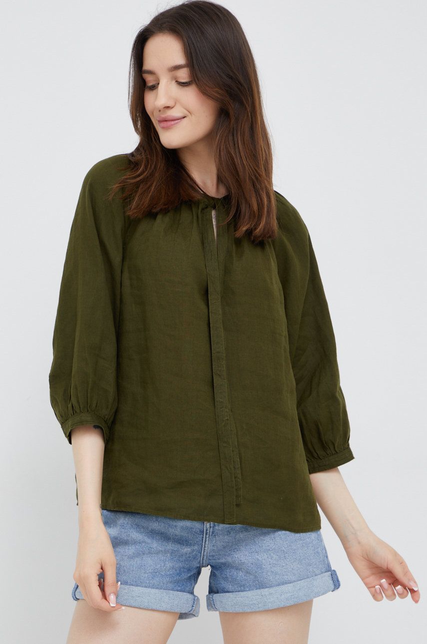 Polo Ralph Lauren bluzka lniana damska kolor zielony gładka