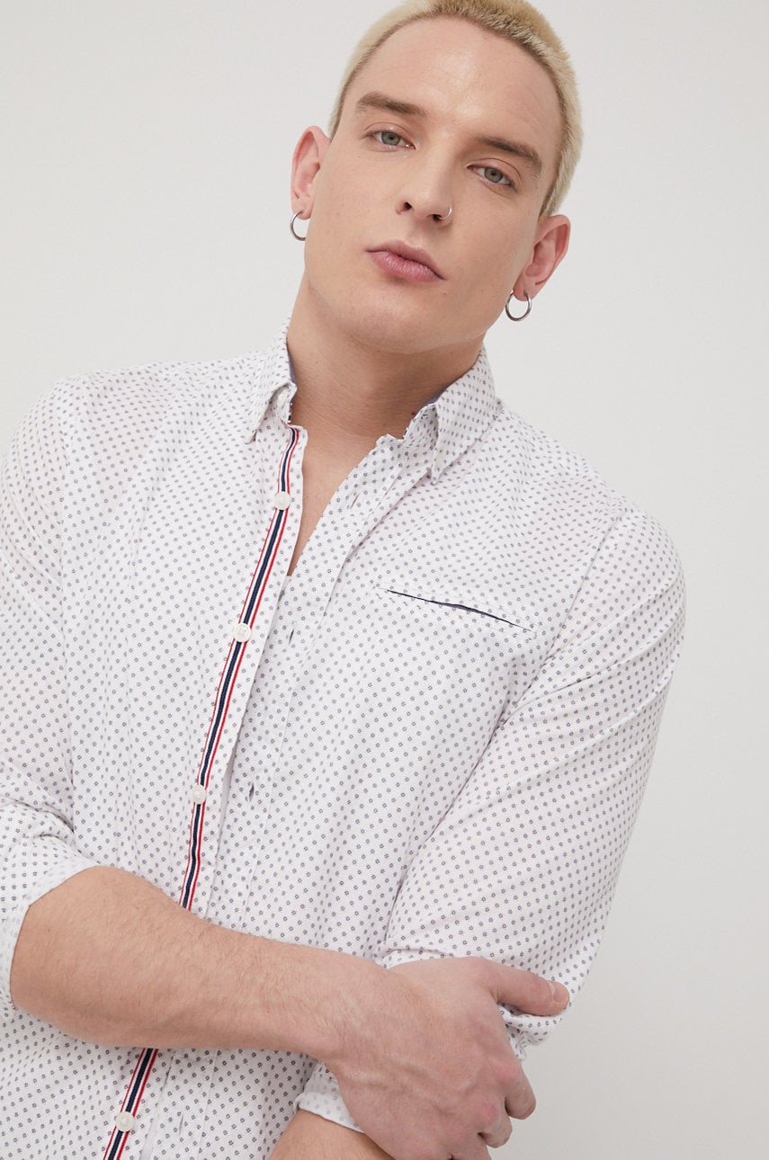 Jack & jones camasa din bumbac barbati, culoarea alb, cu guler button-down, slim