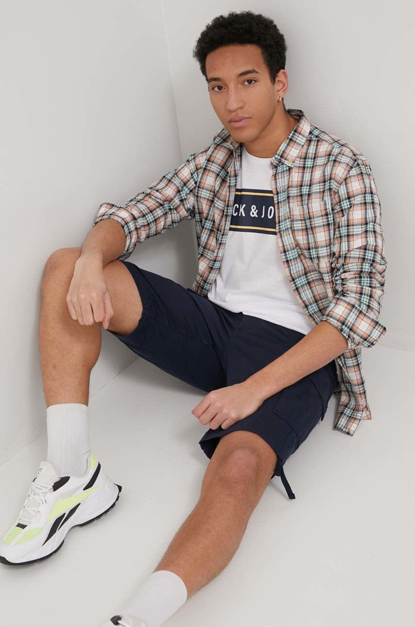 Jack & jones camasa din amestec de in barbati, culoarea turcoaz, cu guler button-down, regular