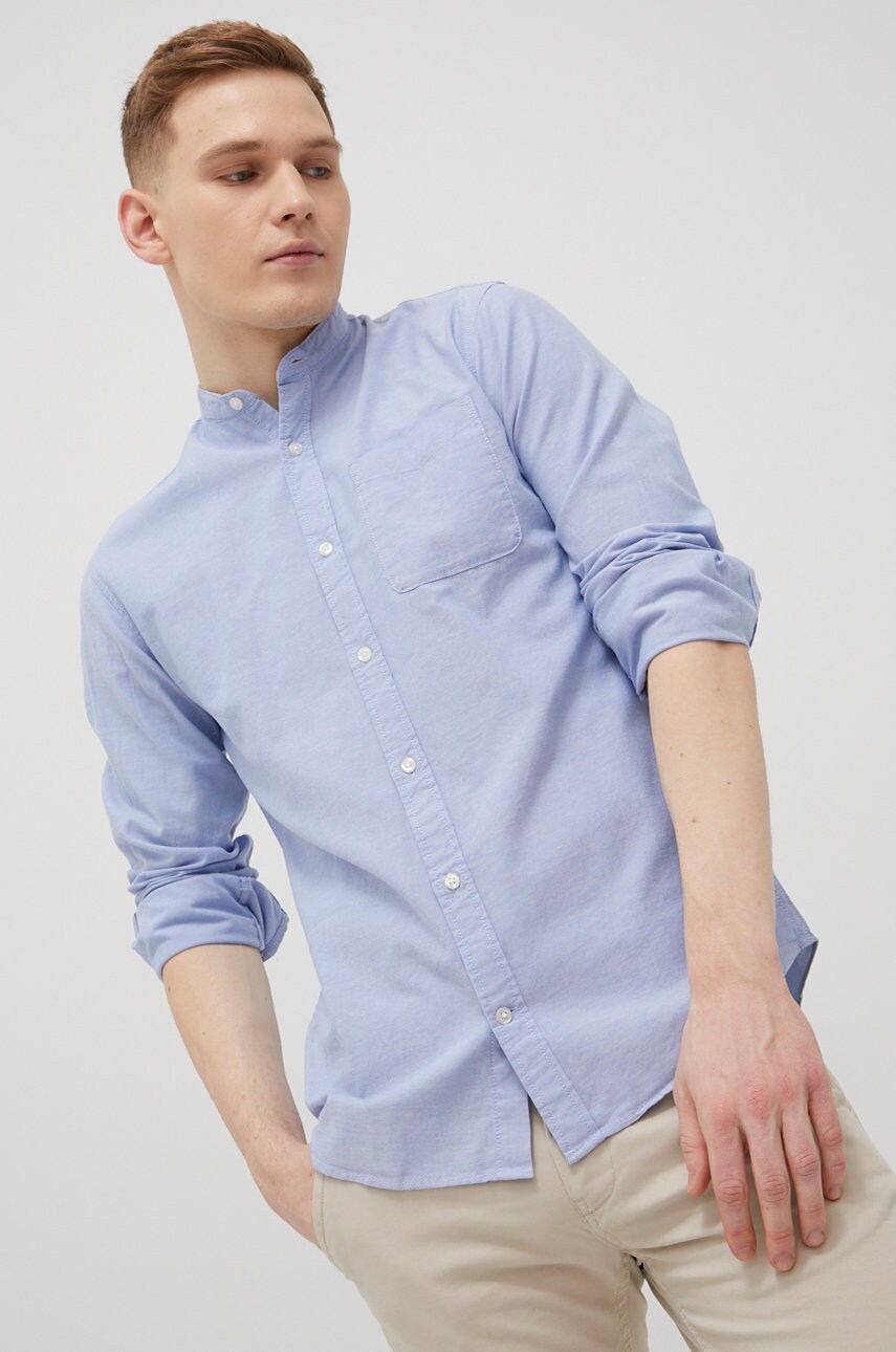 Jack & jones camasa din bumbac barbati, culoarea violet, cu guler stand-up, regular