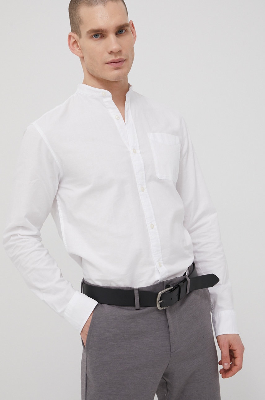 Jack & jones camasa din bumbac barbati, culoarea alb, cu guler stand-up, regular